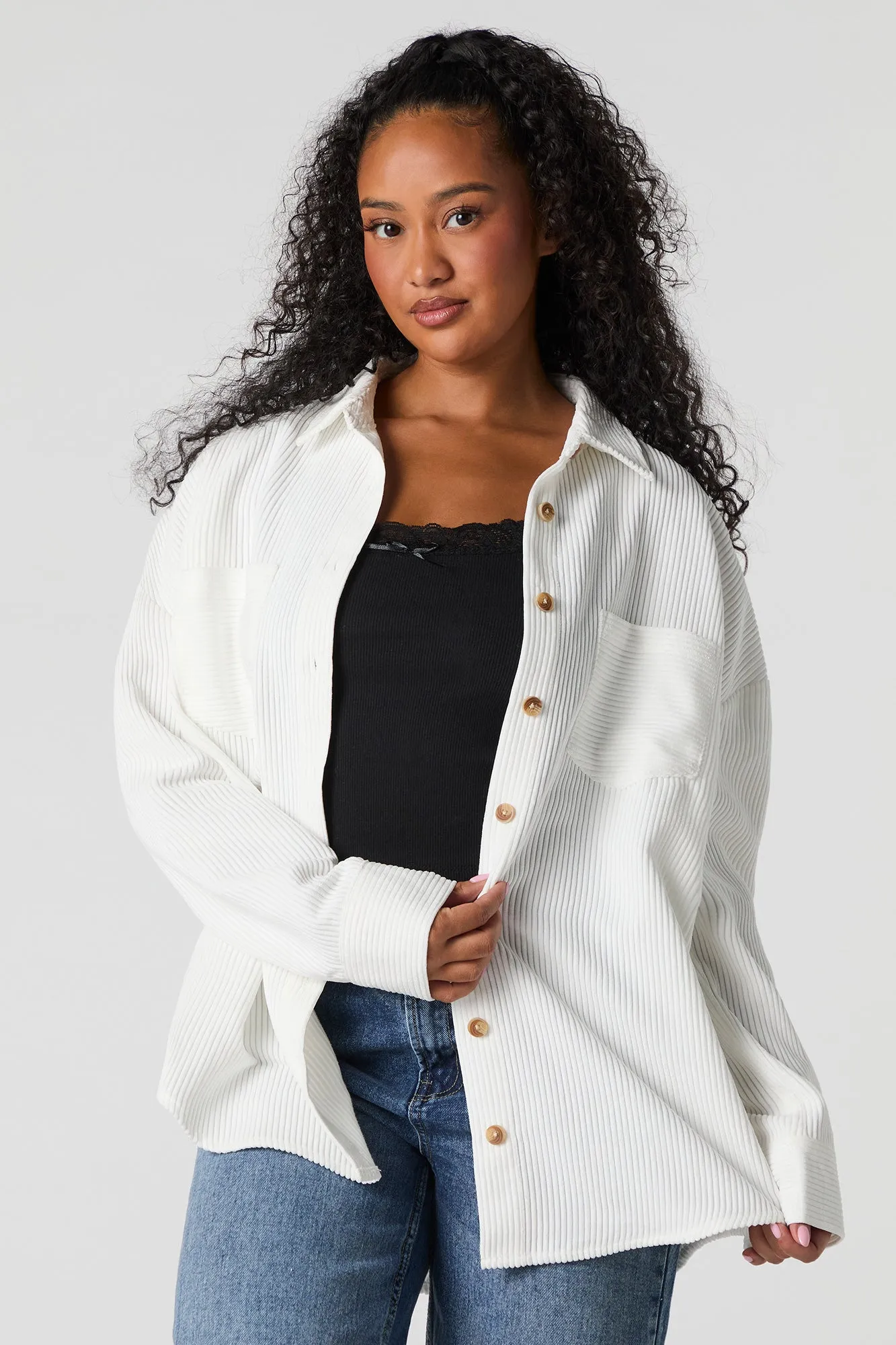 Corduroy Button-Up Long Sleeve Top sold by Urban Planet product image thumbnail 4