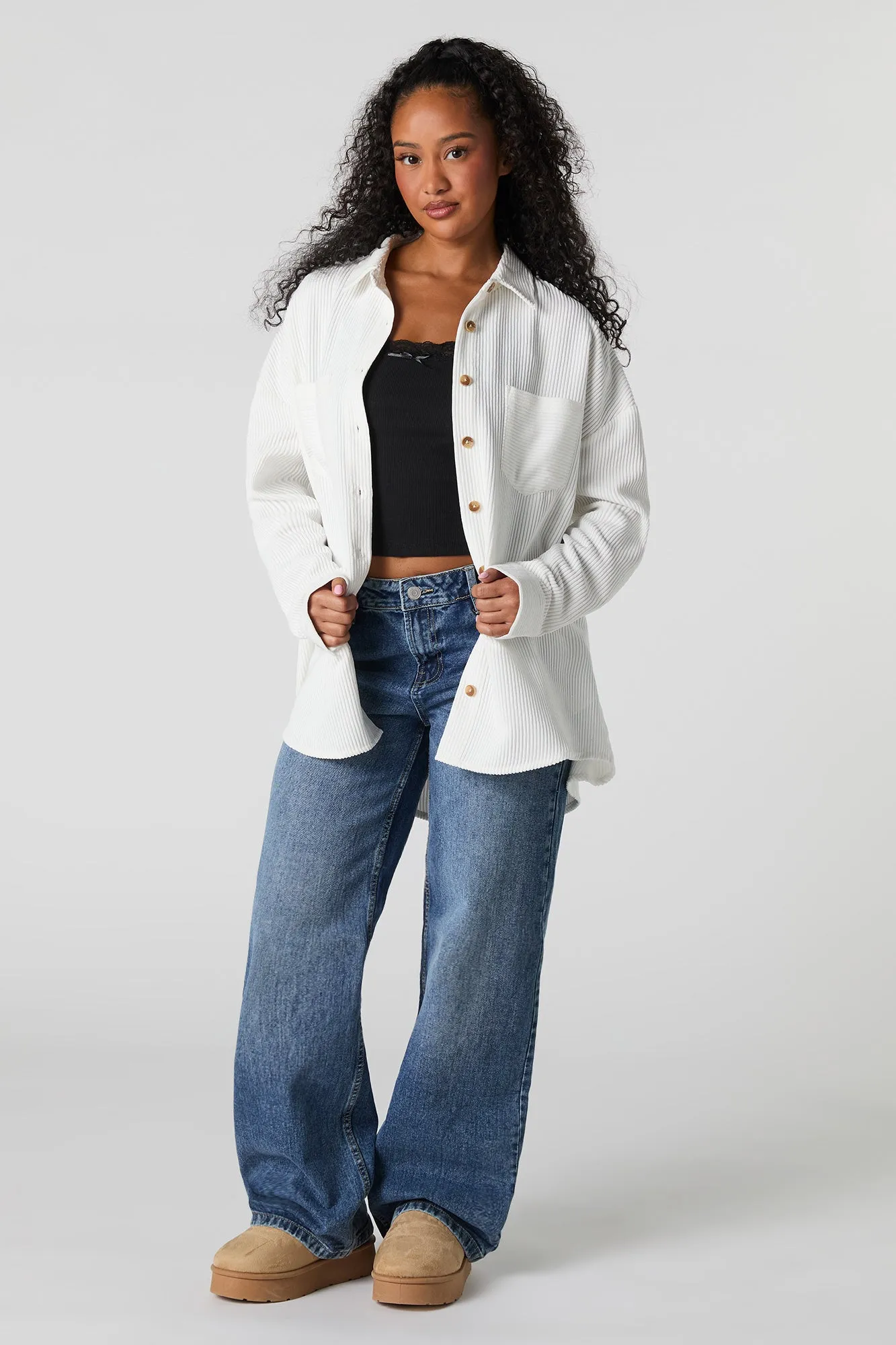 Haut boutonné en velours côtelé à manche longue sold by Urban Planet product image thumbnail 4