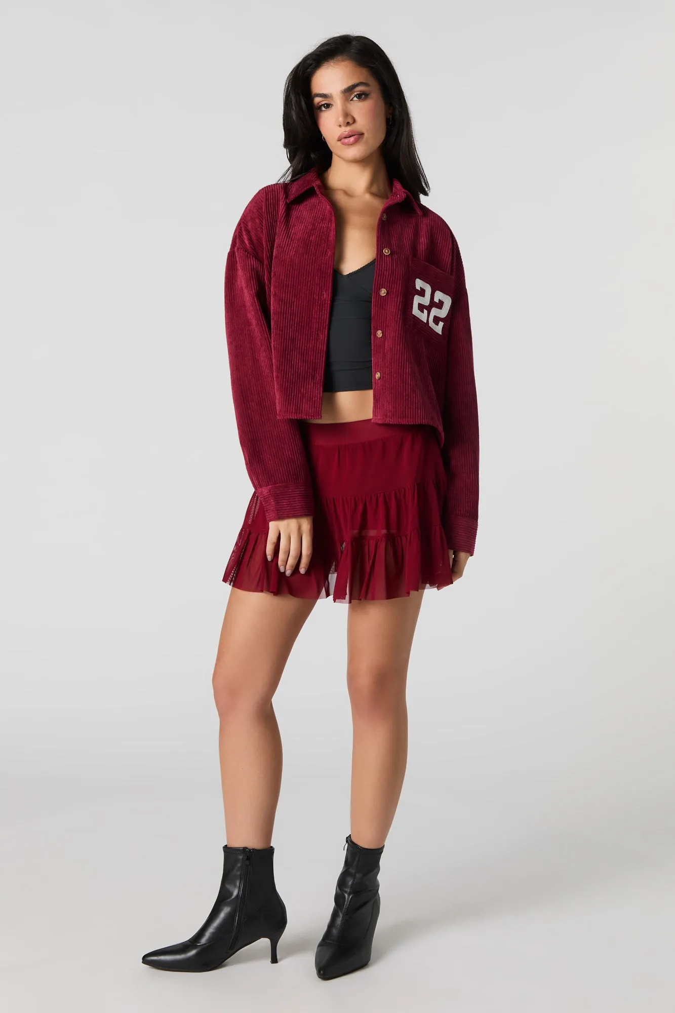 Embroidered Pocket Corduroy Button-Up Cropped Top sold by Urban Planet product image thumbnail 3