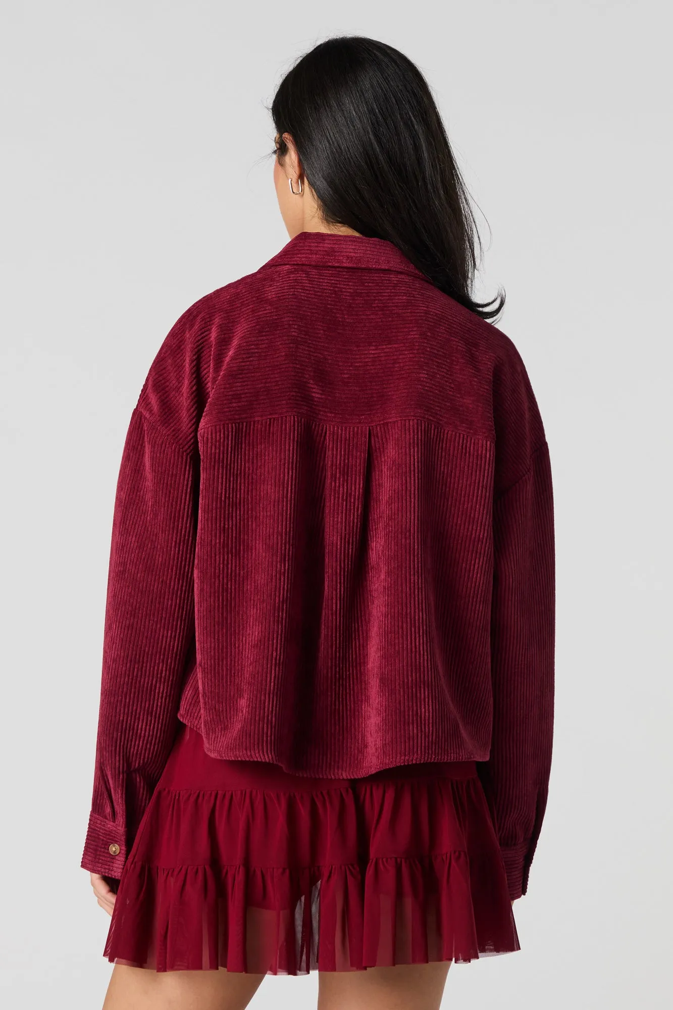 Embroidered Pocket Corduroy Button-Up Cropped Top sold by Urban Planet product image thumbnail 2