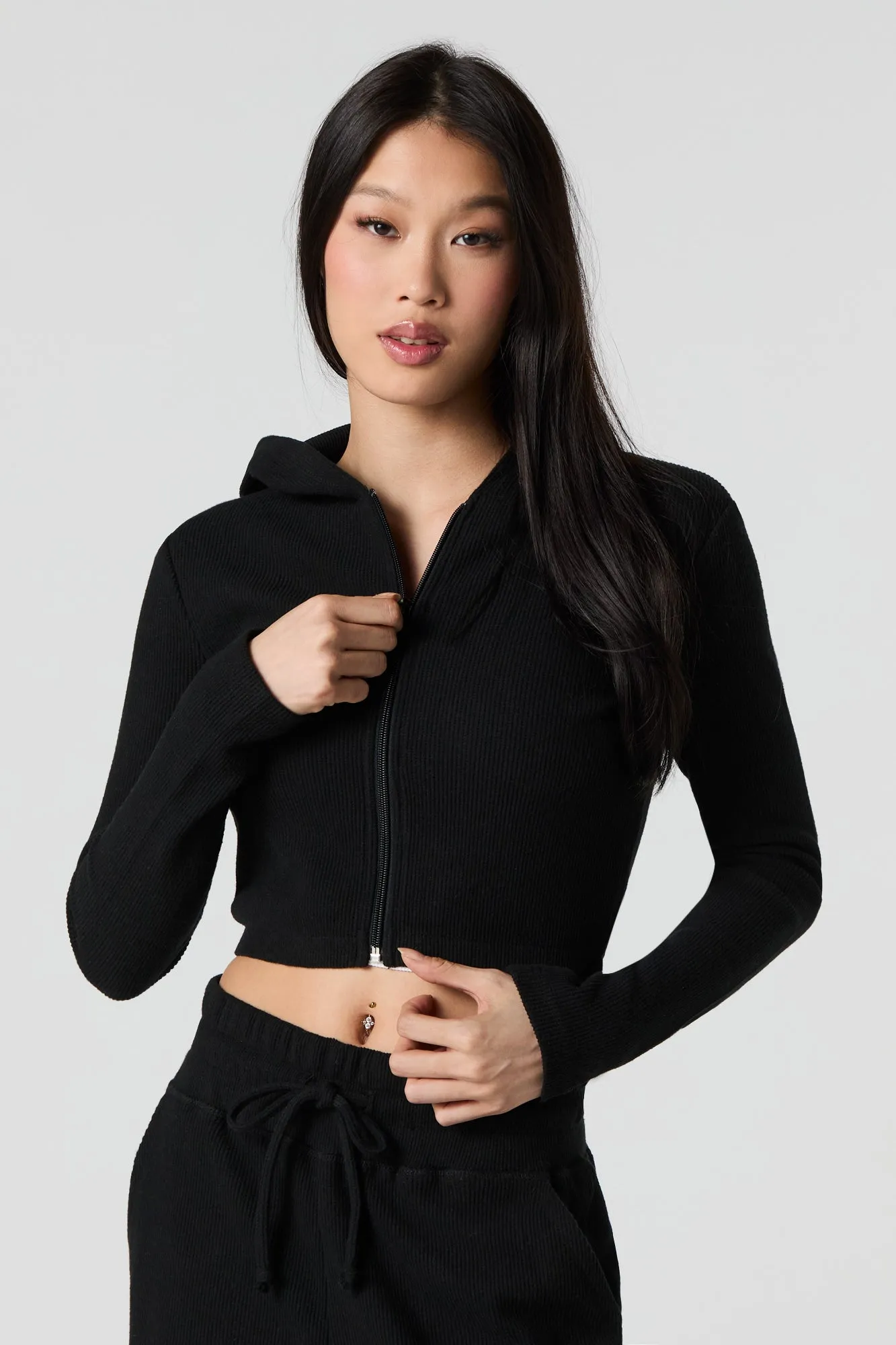 Ribbed Fleece Zip-Up Cropped Hoodie sold by Urban Planet product image thumbnail 4
