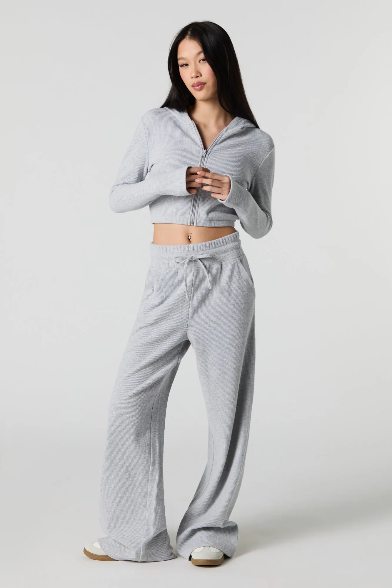 Ribbed Fleece Zip-Up Cropped Hoodie sold by Urban Planet product image thumbnail 3