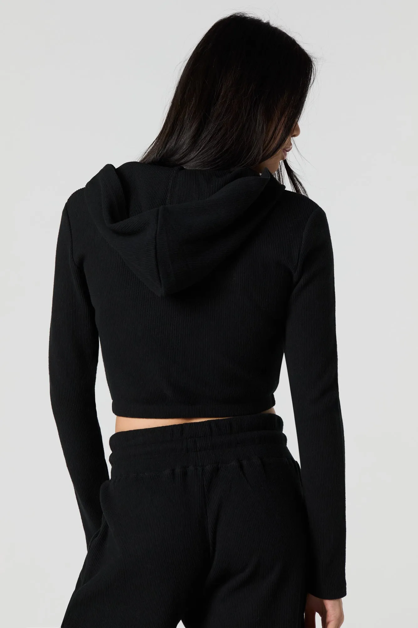 Ribbed Fleece Zip-Up Cropped Hoodie sold by Urban Planet product image thumbnail 5