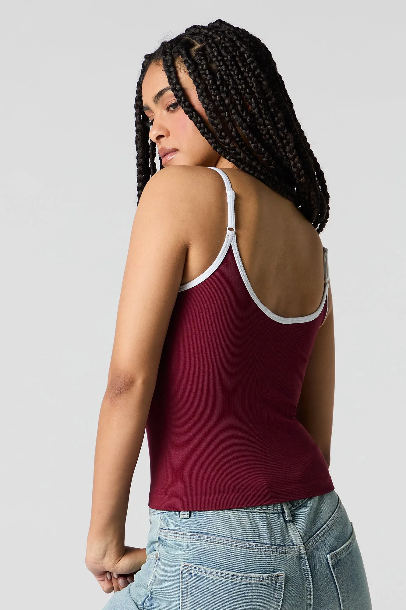 Seamless Ribbed Contrast V-Neck Tank sold by Urban Planet product image thumbnail 2