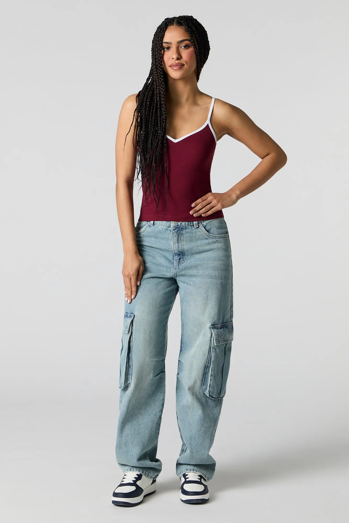 Seamless Ribbed Contrast V-Neck Tank sold by Urban Planet product image thumbnail 3