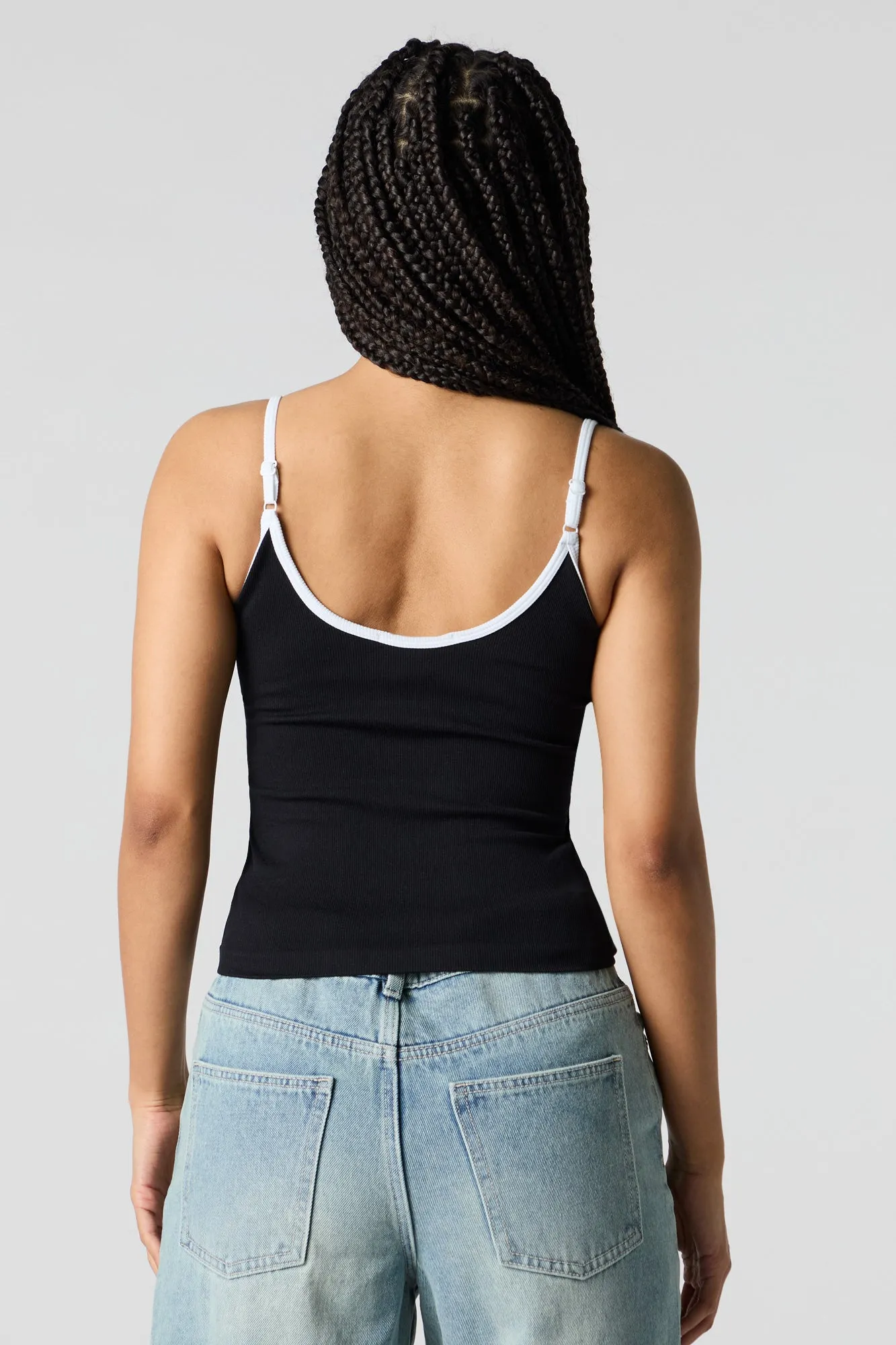 Seamless Ribbed Contrast V-Neck Tank sold by Urban Planet product image thumbnail 5