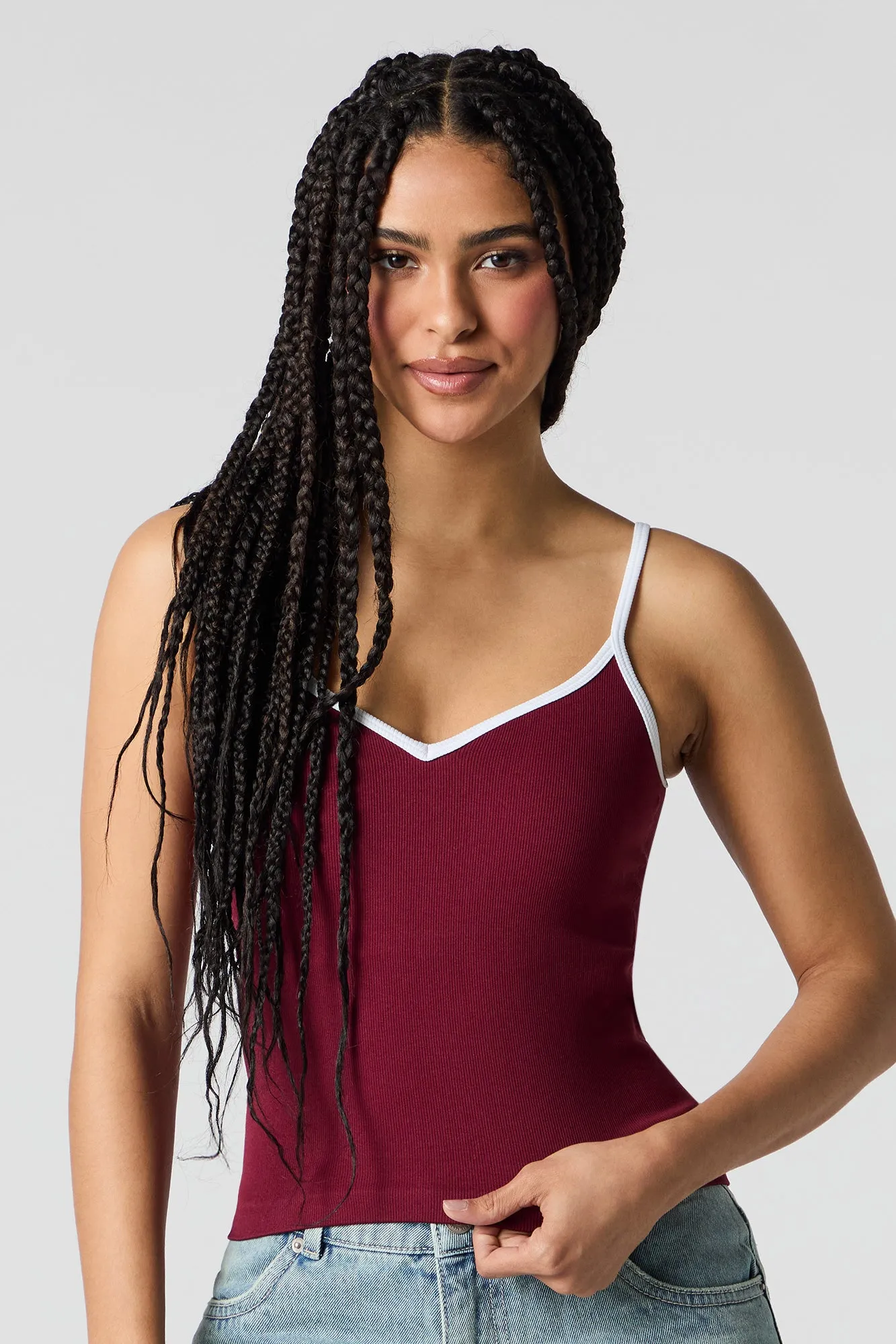 Seamless Ribbed Contrast V-Neck Tank sold by Urban Planet
