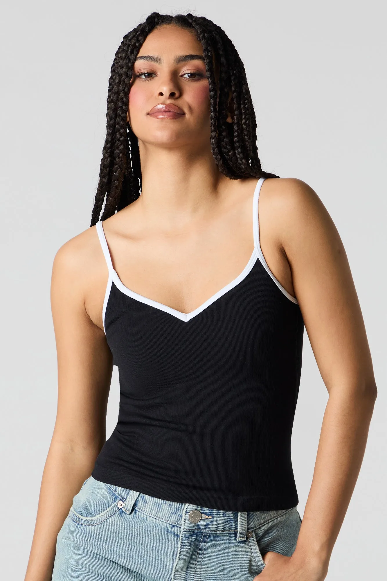 Seamless Ribbed Contrast V-Neck Tank sold by Urban Planet product image thumbnail 4