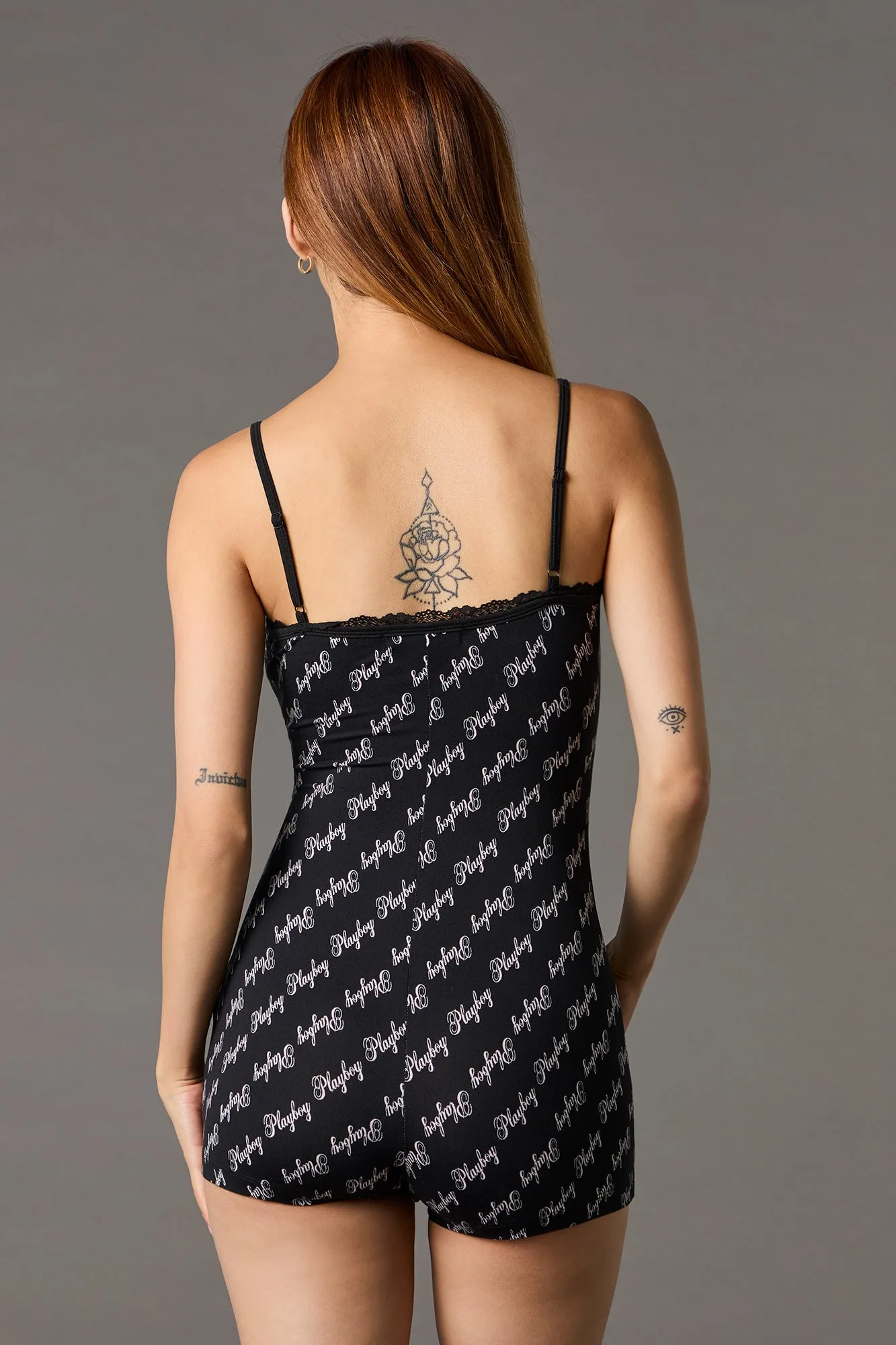 Playboy Print Lace Trim Pajama Romper sold by Urban Planet product image thumbnail 5