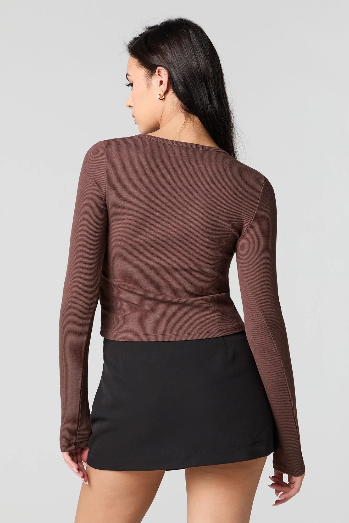 Ribbed Button-Up Long Sleeve Top sold by Urban Planet product image thumbnail 2