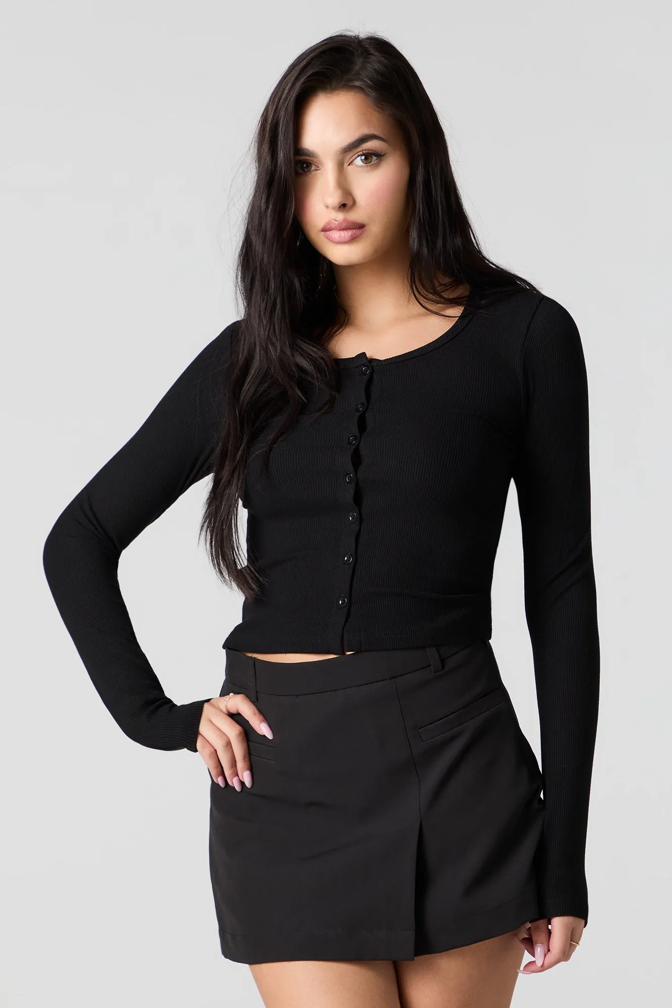 Haut côtelé boutonné à manche longue sold by Urban Planet product image thumbnail 2