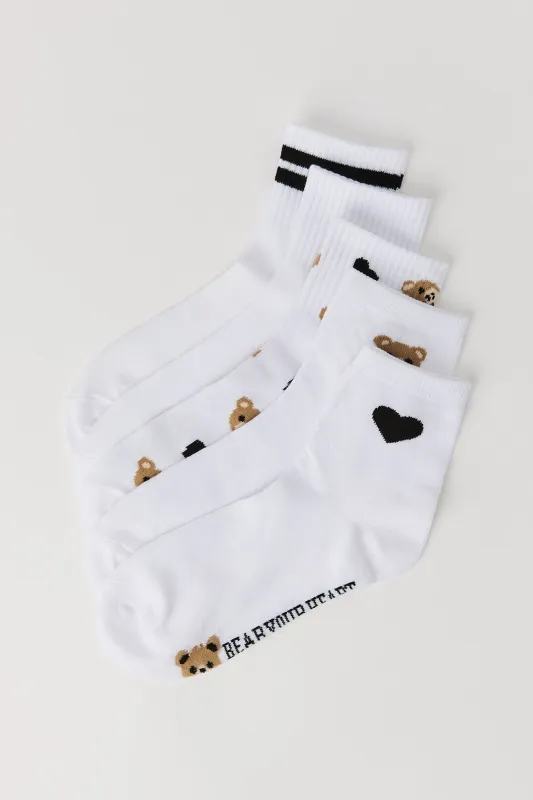 Chaussettes un quart à imprimé d'ours et de coeur (paquet de 5) sold by Urban Planet