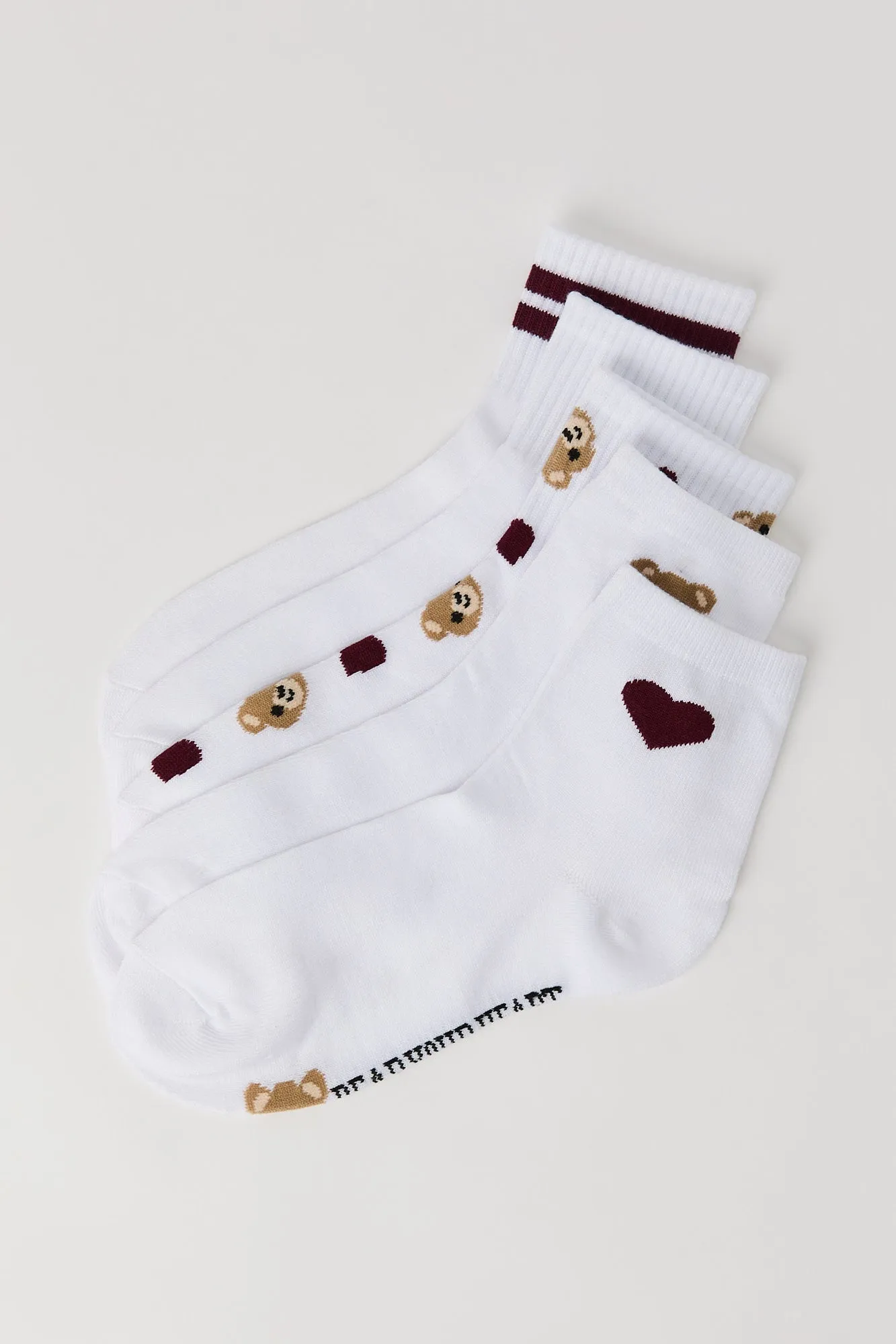 Chaussettes un quart à imprimé d'ours et de coeur (paquet de 5) sold by Urban Planet product image thumbnail 5