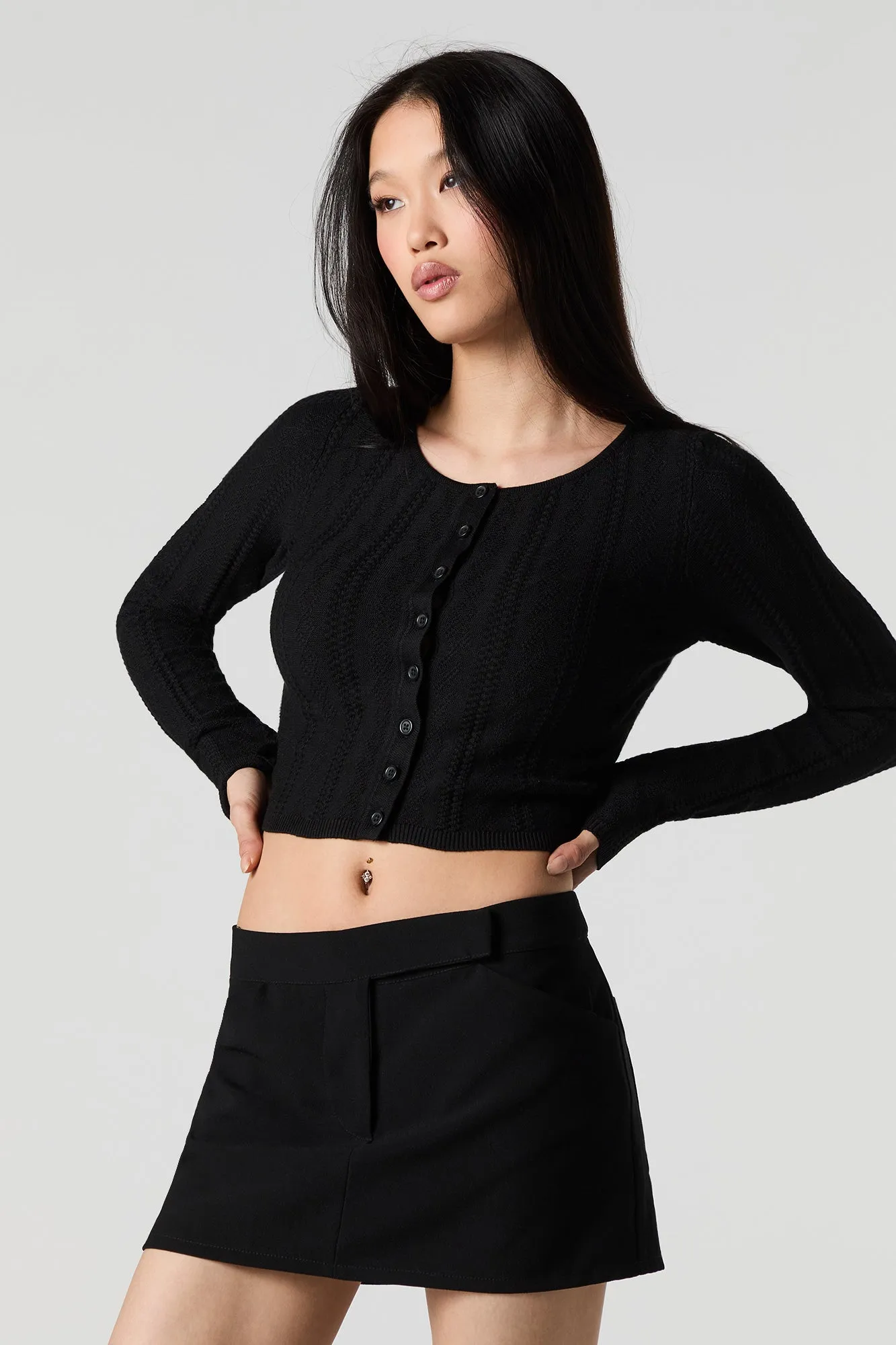 Textured Pointelle Knit Cropped Cardigan sold by Urban Planet product image thumbnail 4