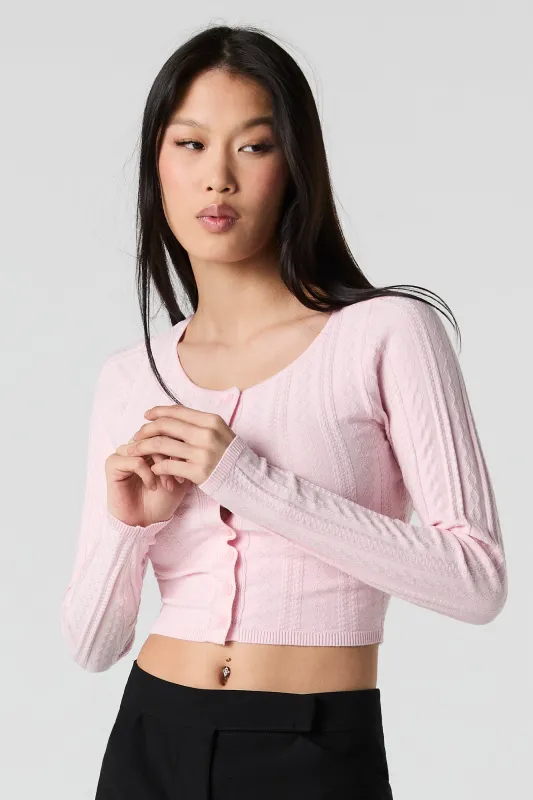 Textured Pointelle Knit Cropped Cardigan sold by Urban Planet