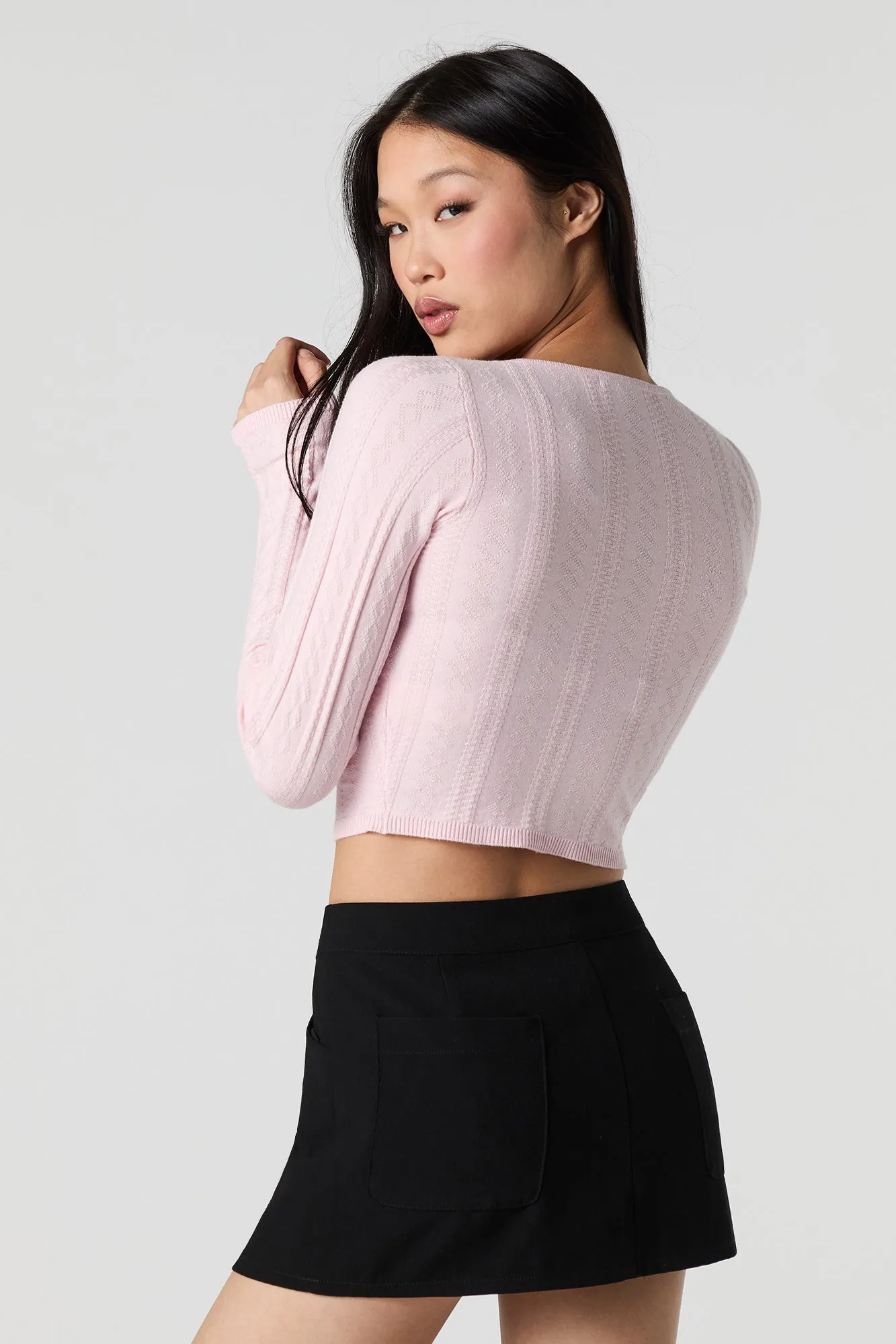 Cardigan écourté texturé en tricot pointelle sold by Urban Planet product image thumbnail 2