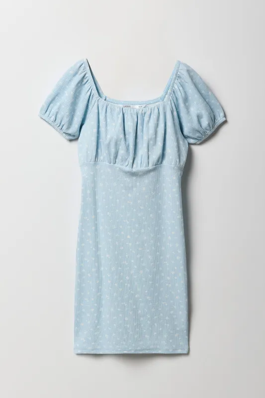 Girls Floral Ribbed Puff Sleeve Dress sold by Urban Planet