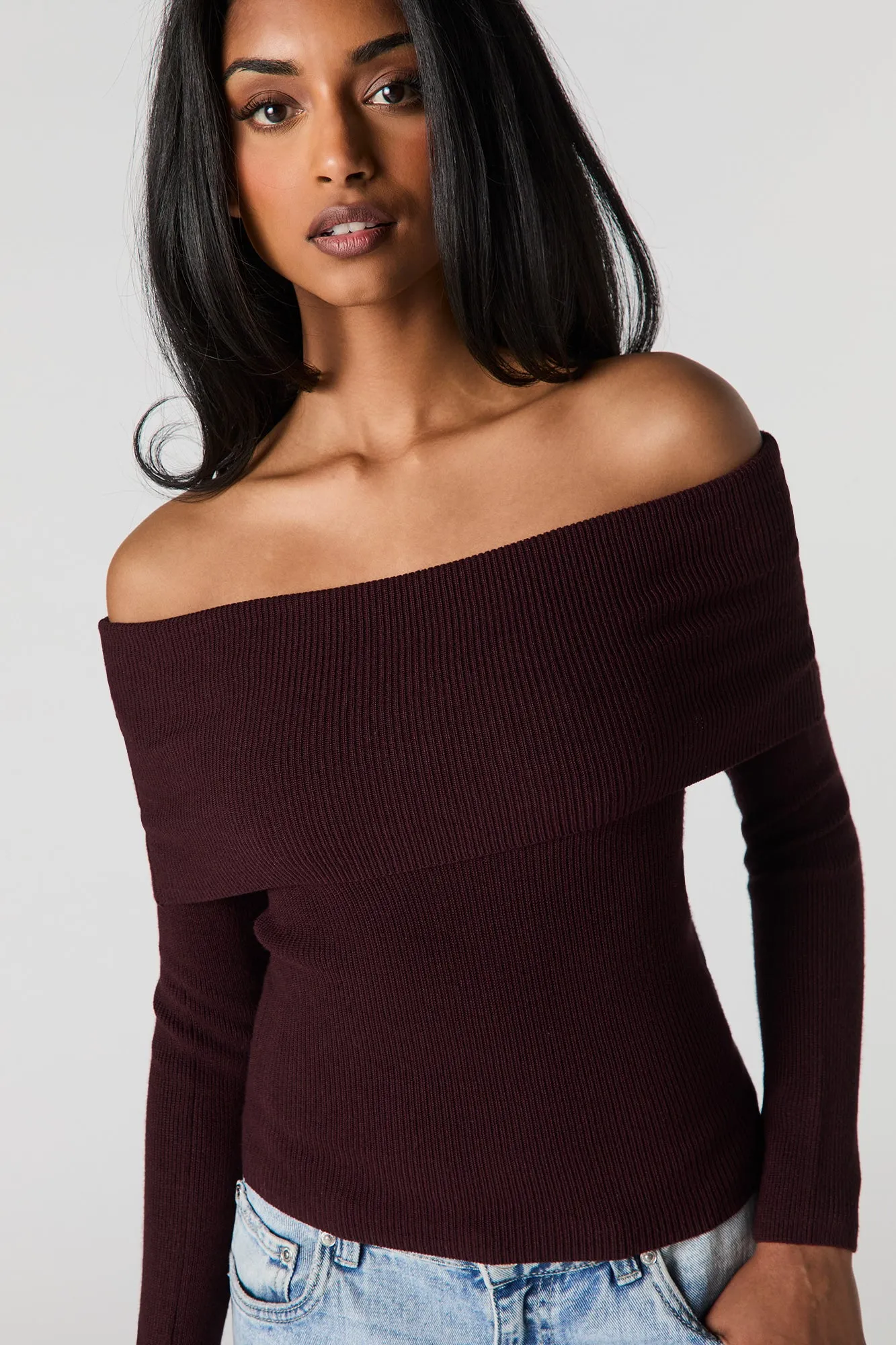 Ribbed Knit Off Shoulder Top sold by Urban Planet
