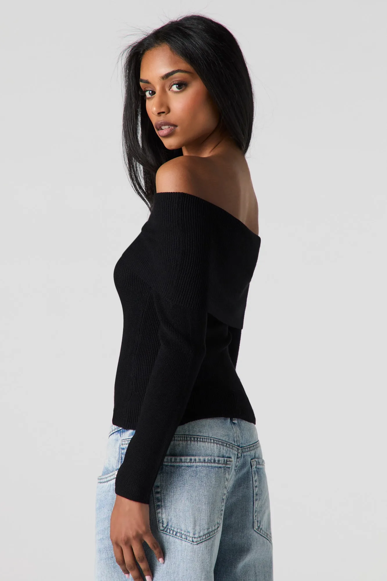 Haut en tricot côtelé à épaules dénudées sold by Urban Planet product image thumbnail 3