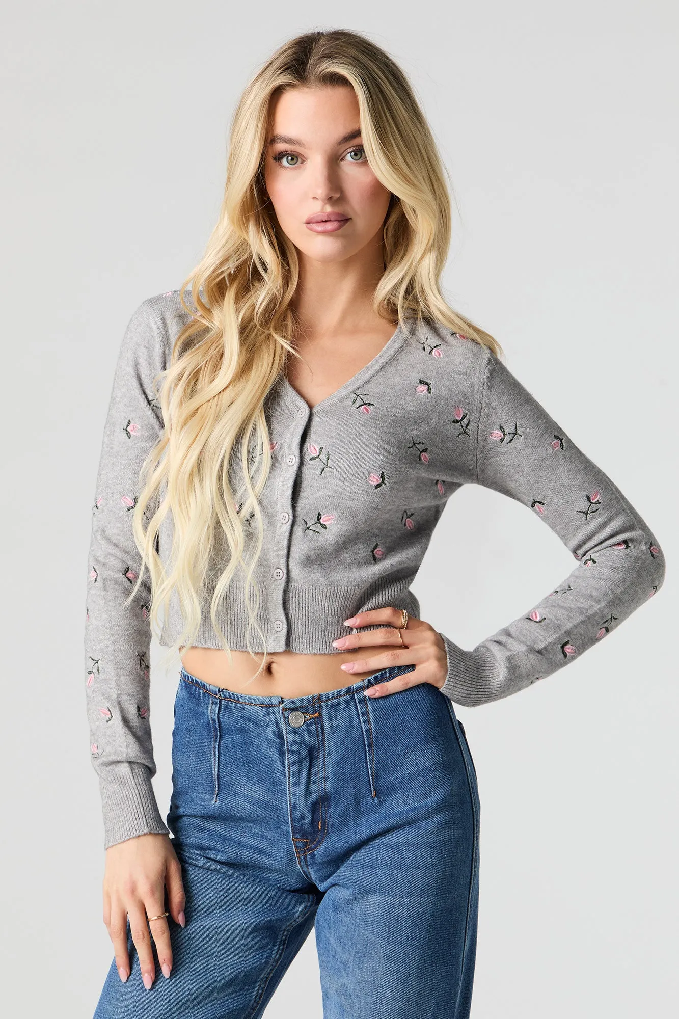 Embroidered Button Front Sweater sold by Urban Planet