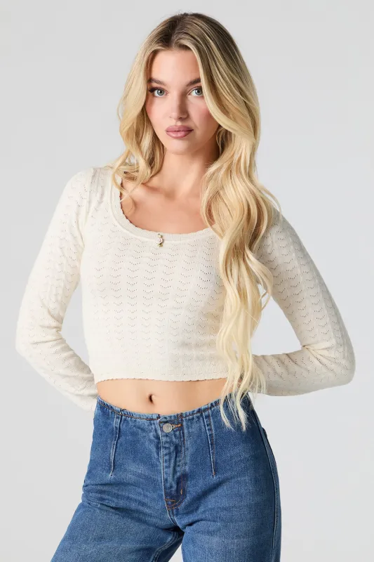 Pointelle Knit Rosette Sweater sold by Urban Planet