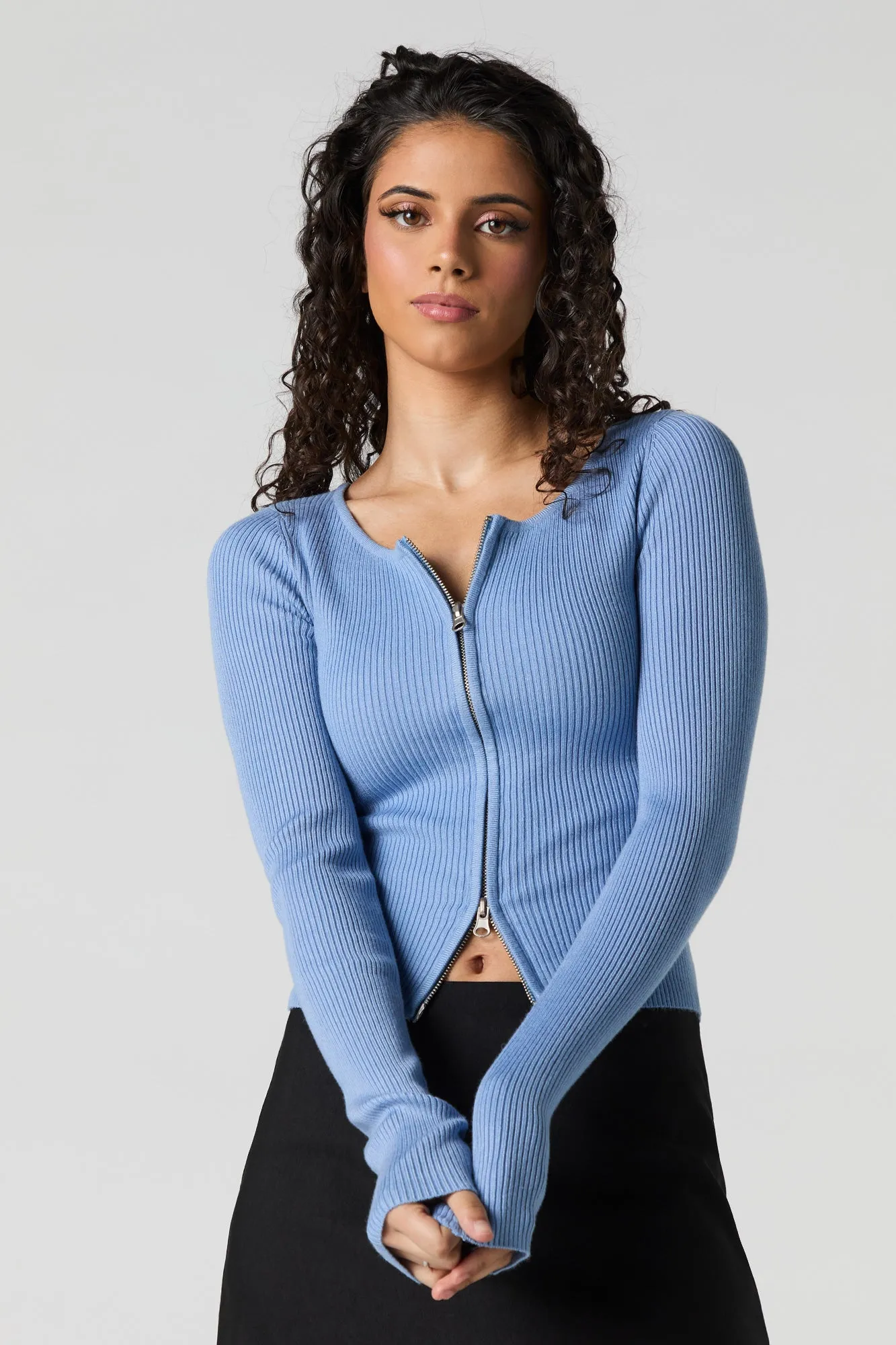 Ribbed Zip-Up Sweater Knit Top sold by Urban Planet