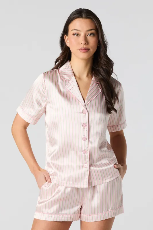 Satin Button-Up Top & Short 2 Piece Pajama Set sold by Urban Planet