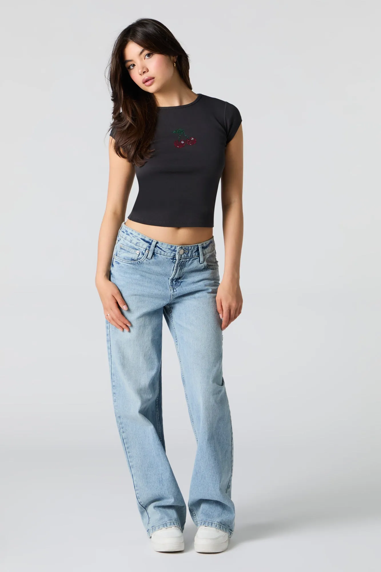 Cherry Rhinestone Fitted T-Shirt sold by Urban Planet product image thumbnail 3