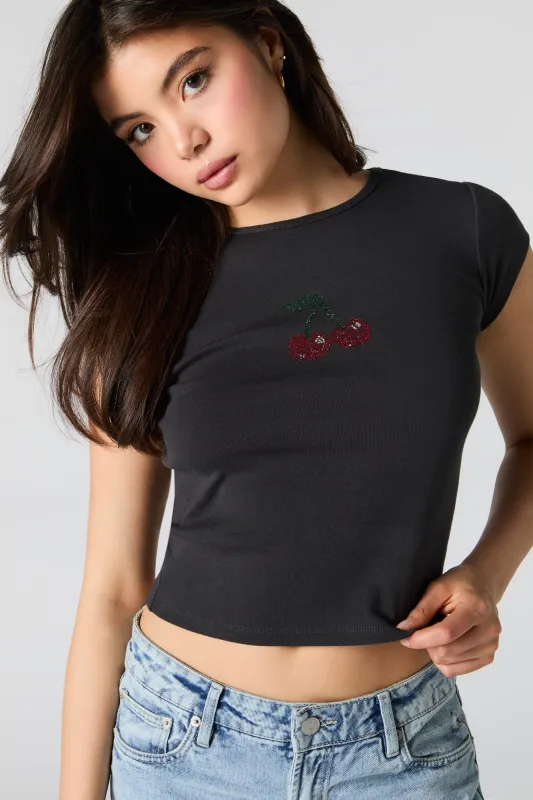T-shirt ajusté garni de pierres du Rhin en forme de cerise sold by Urban Planet