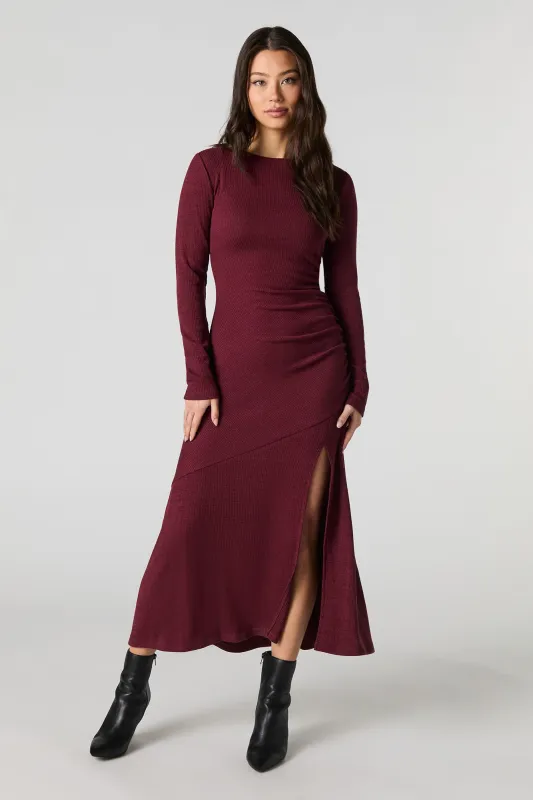 Ribbed Knit Asymmetrical Long Sleeve Midi Dress sold by Urban Planet