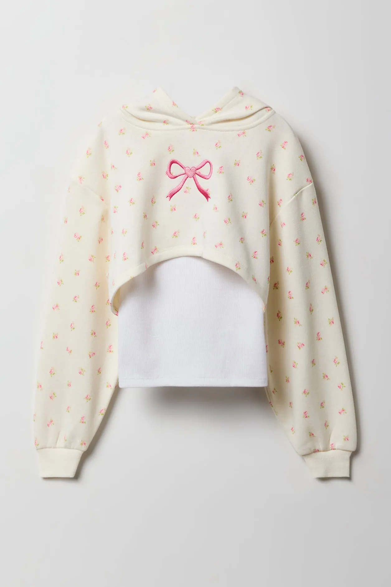 Girls Embroidered Cropped Fleece Hoodie & Tank 2 Piece Set sold by Urban Planet product image thumbnail 3