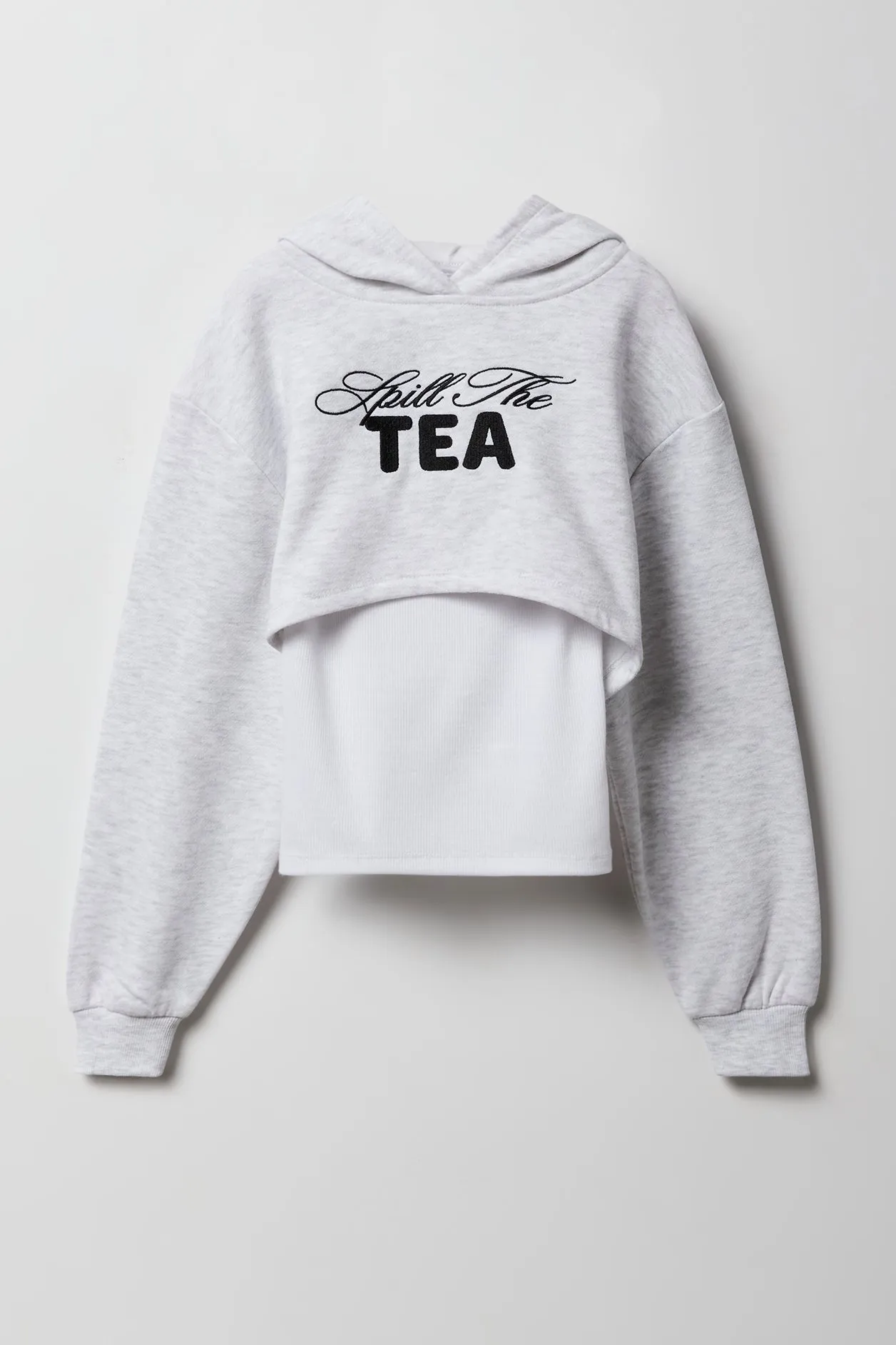 Girls Embroidered Cropped Fleece Hoodie & Tank 2 Piece Set sold by Urban Planet