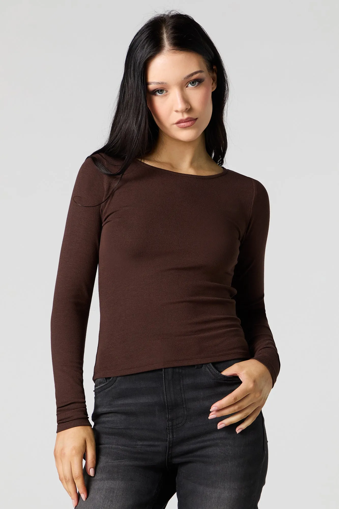 Ribbed Boat Neck Long Sleeve Top sold by Urban Planet