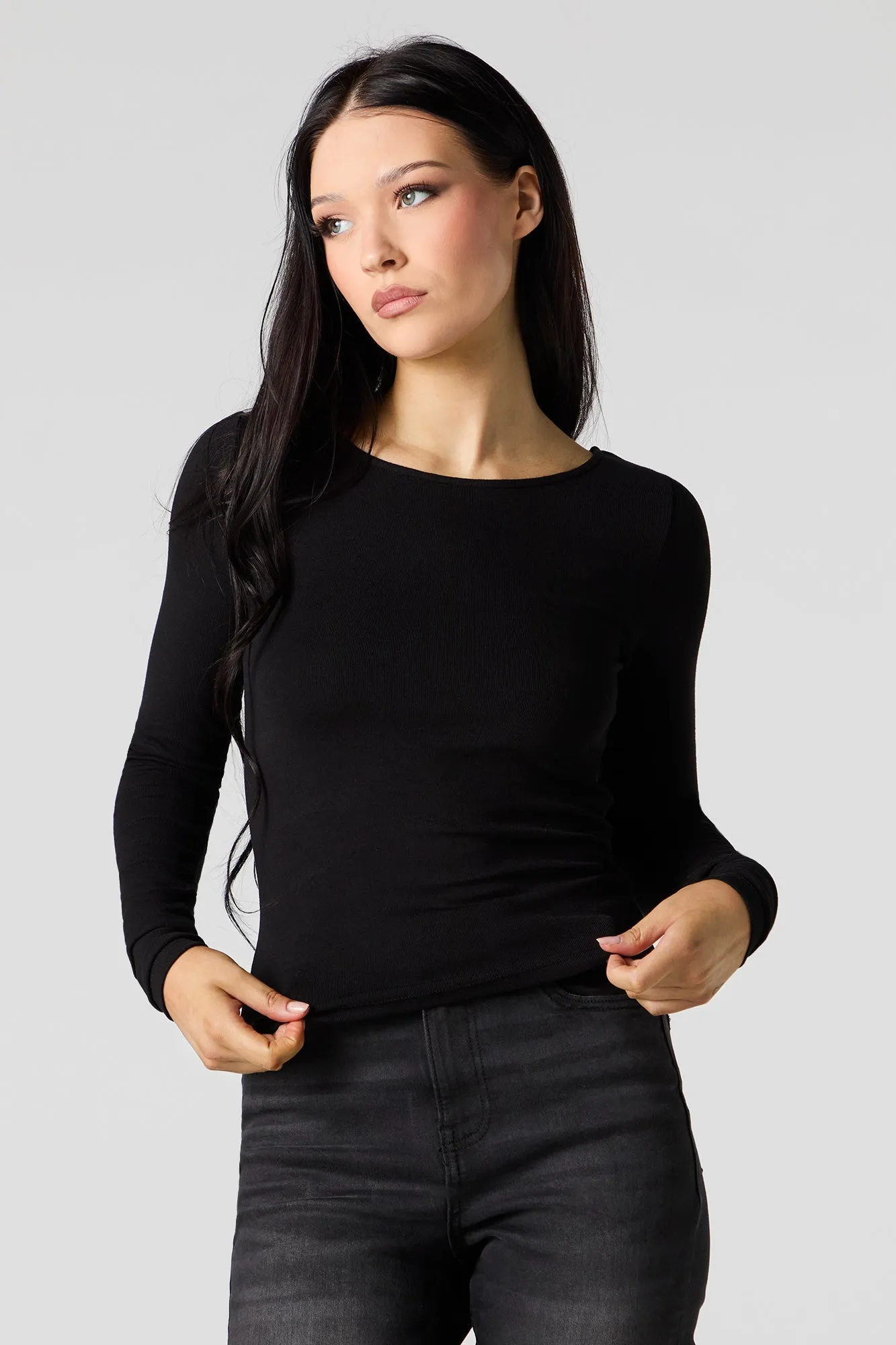 Haut côtelé à manche longue et encolure bateau sold by Urban Planet product image thumbnail 2