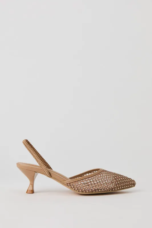 Chaussure à bride arrière en filet et pierres du Rhin avec talon bottine sold by Urban Planet