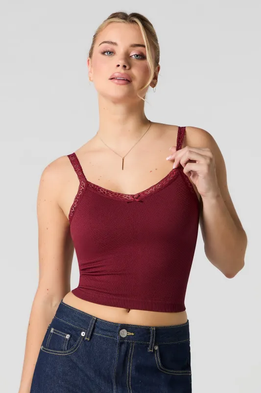 Seamless Ribbed Lace Trim Tank with Built-In Cups sold by Urban Planet