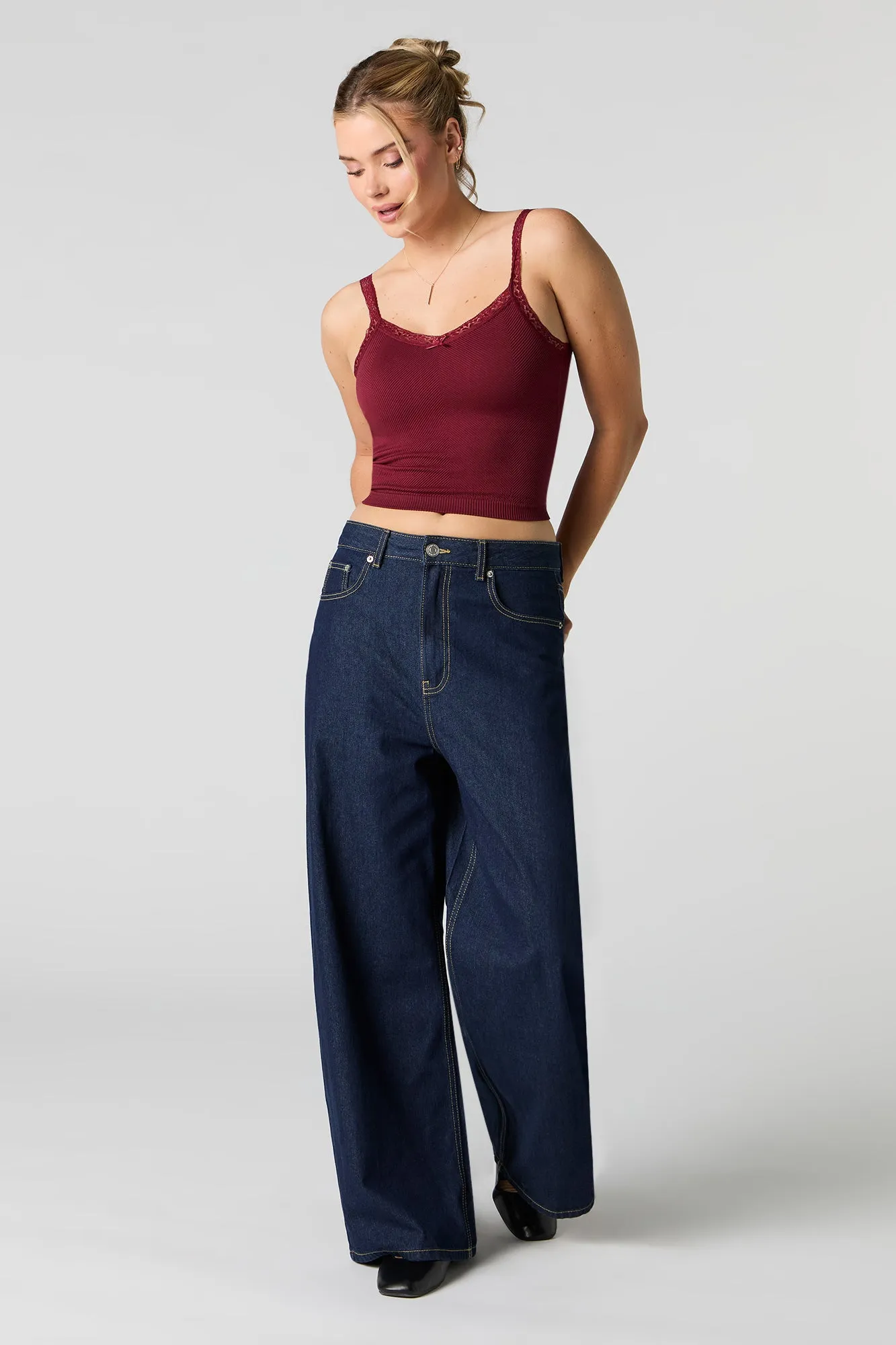 Seamless Ribbed Lace Trim Tank with Built-In Cups sold by Urban Planet product image thumbnail 3