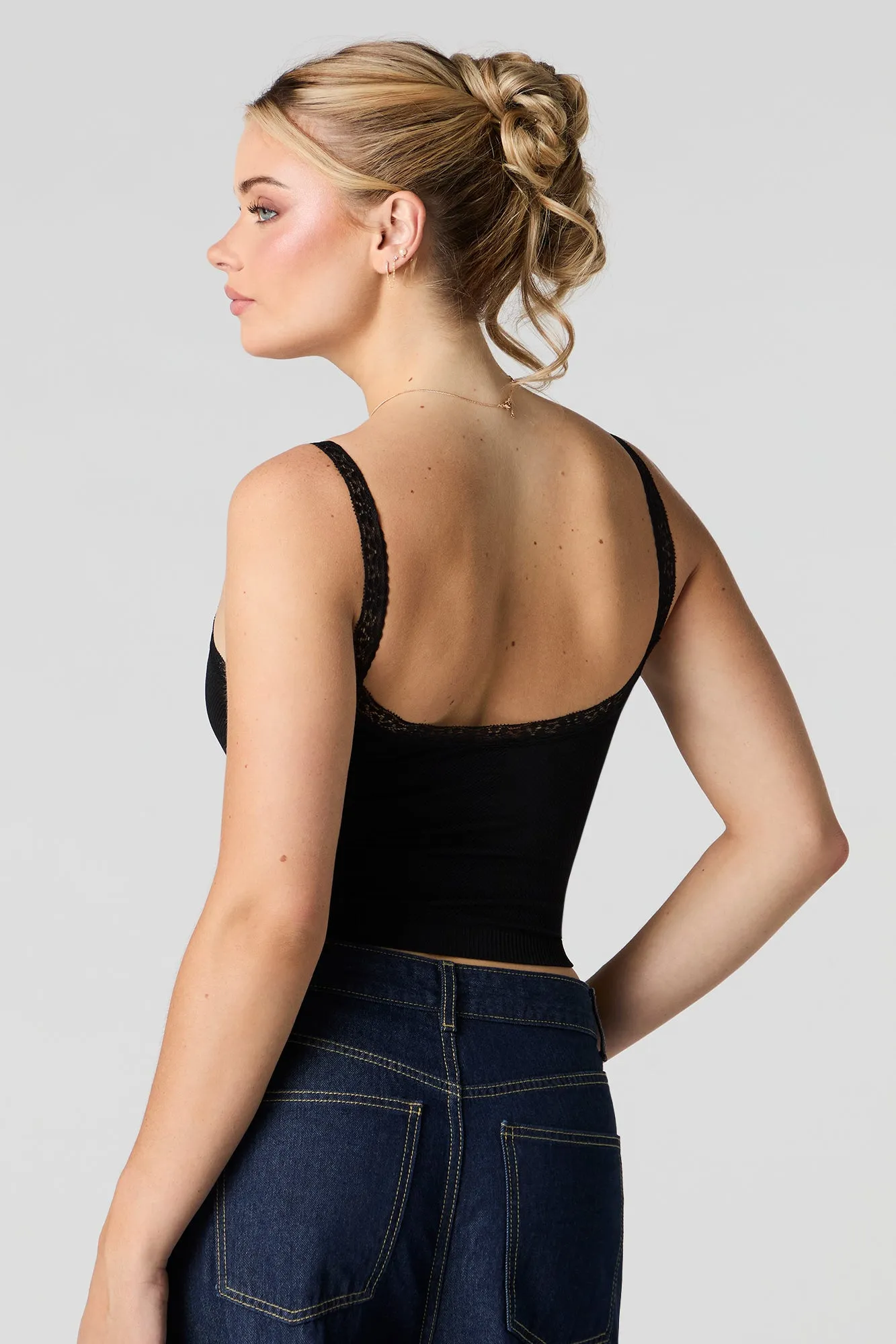 Seamless Ribbed Lace Trim Tank with Built-In Cups sold by Urban Planet product image thumbnail 5