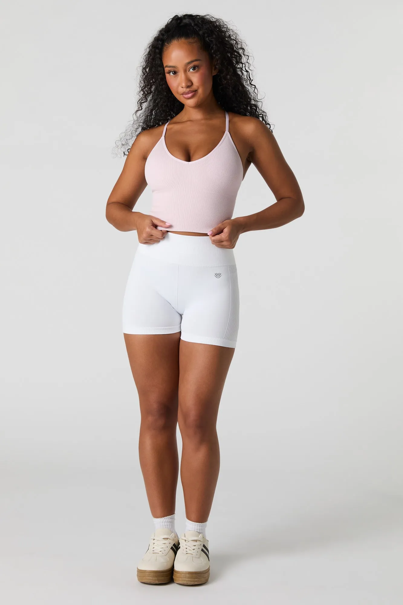 Seamless Ribbed V-Neck Cami with Built-In Cups sold by Urban Planet product image thumbnail 3