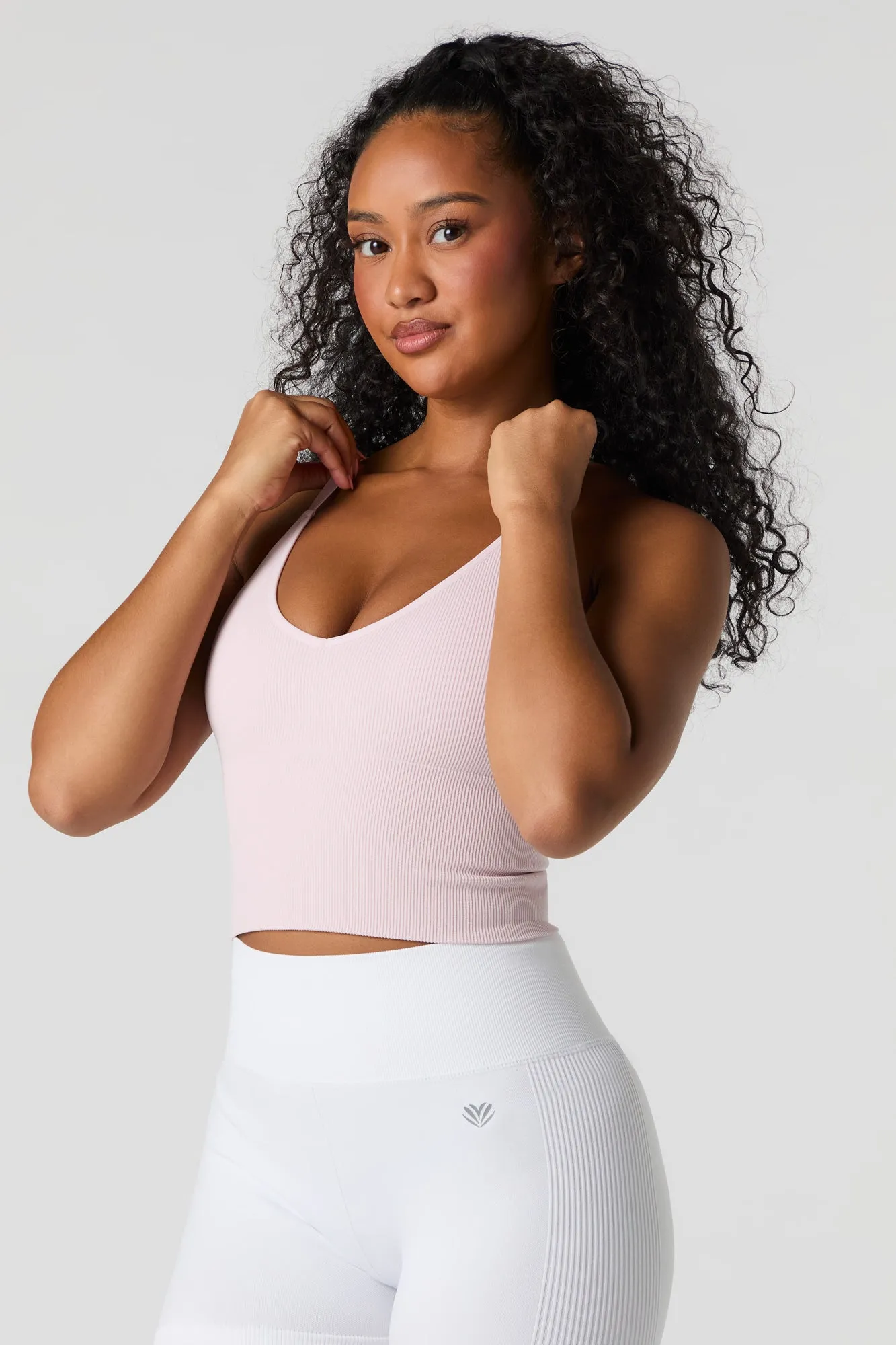 Seamless Ribbed V-Neck Cami with Built-In Cups sold by Urban Planet