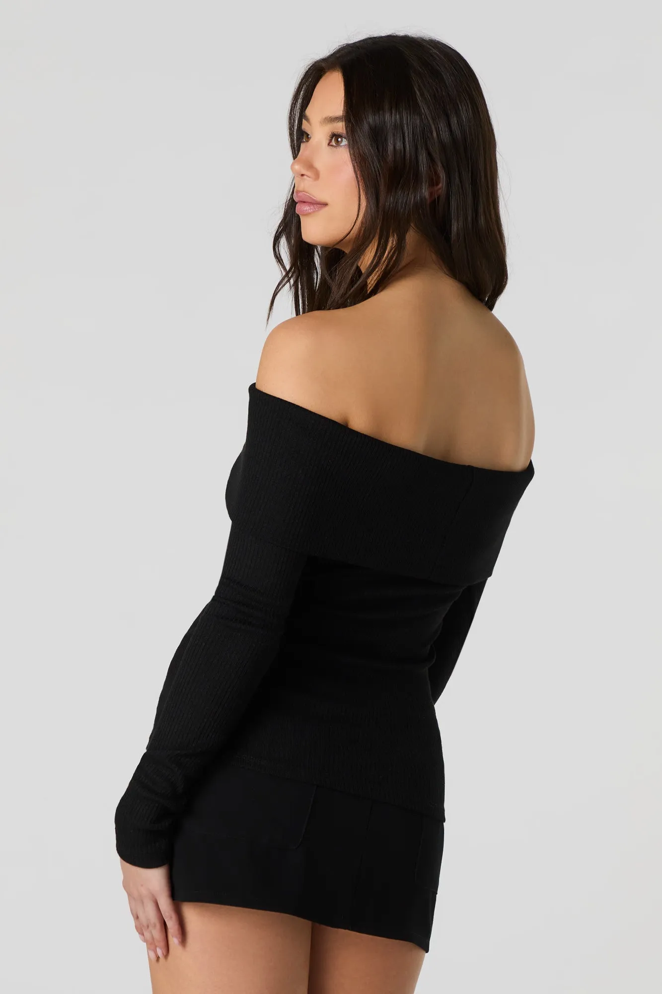 Ribbed Knit Off Shoulder Long Sleeve Top sold by Urban Planet product image thumbnail 5