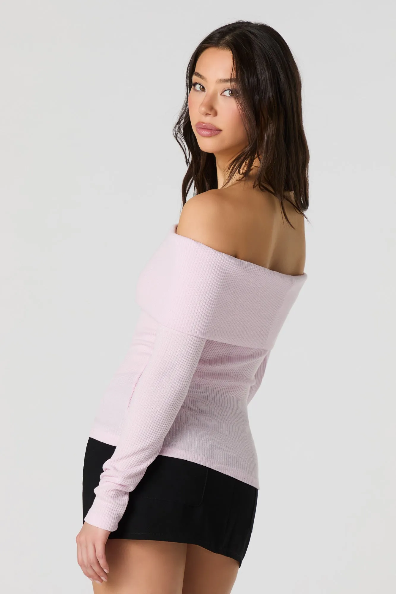 Ribbed Knit Off Shoulder Long Sleeve Top sold by Urban Planet product image thumbnail 2