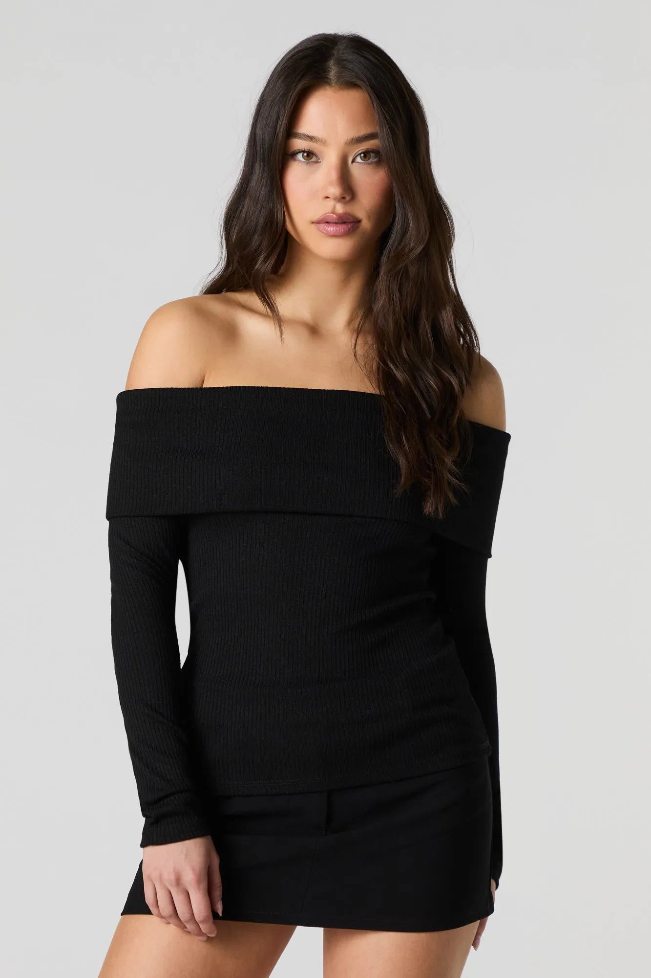 Ribbed Knit Off Shoulder Long Sleeve Top sold by Urban Planet product image thumbnail 4