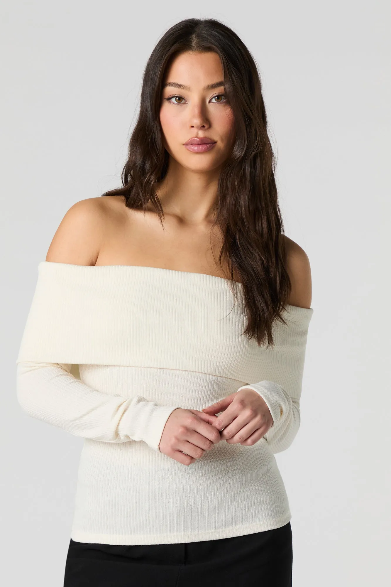 Haut en tricot côtelé à épaule dégagée et manche longue sold by Urban Planet product image thumbnail 5