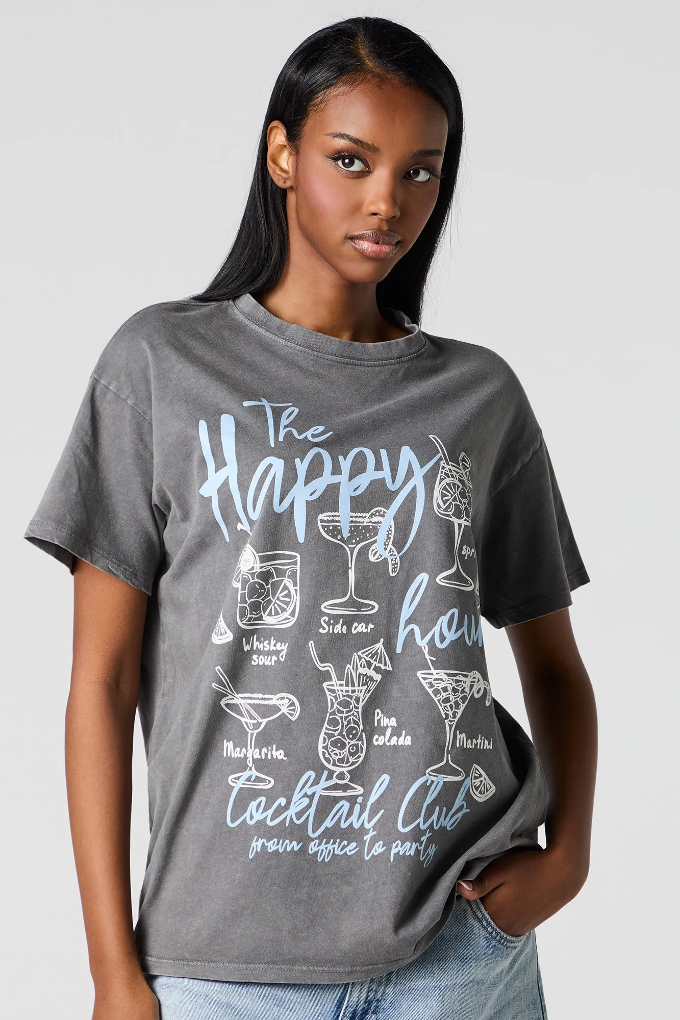 Happy Hour Graphic Washed T-Shirt sold by Urban Planet
