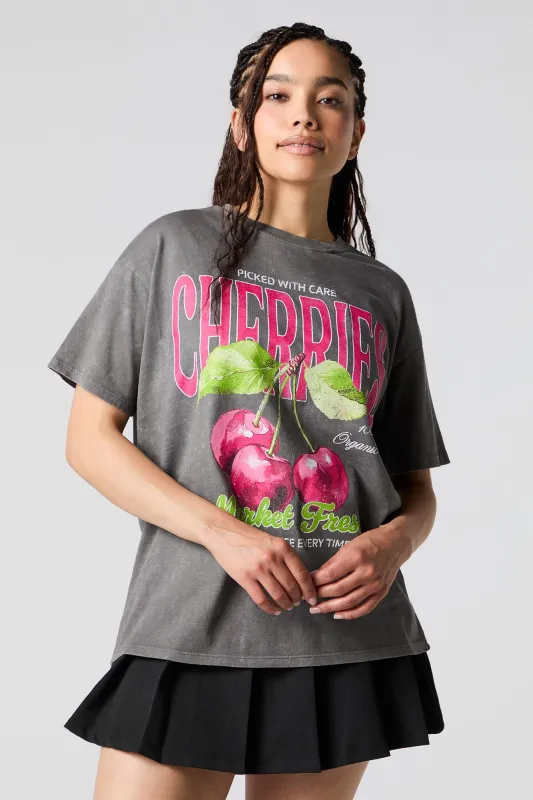 Cherries Graphic Washed Boyfriend T-Shirt sold by Urban Planet