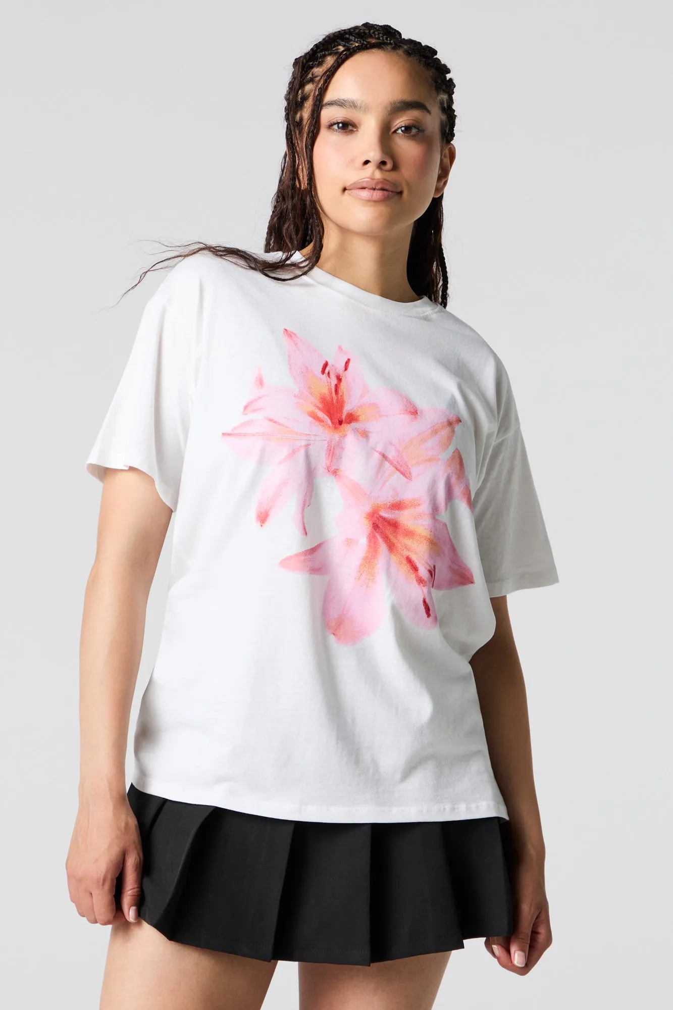 T-shirt coupe garçonne à imprimé d'hibiscus sold by Urban Planet