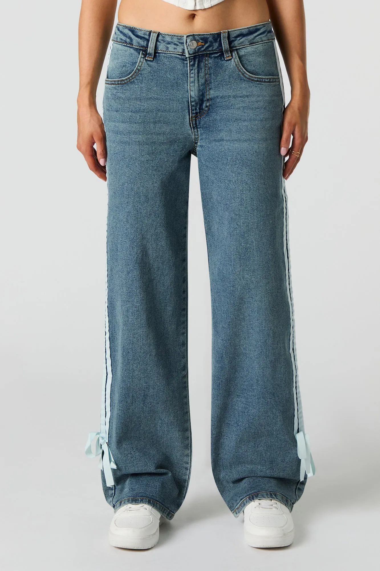 Side Striped Wide Leg Jean with Bows sold by Urban Planet product image thumbnail 2