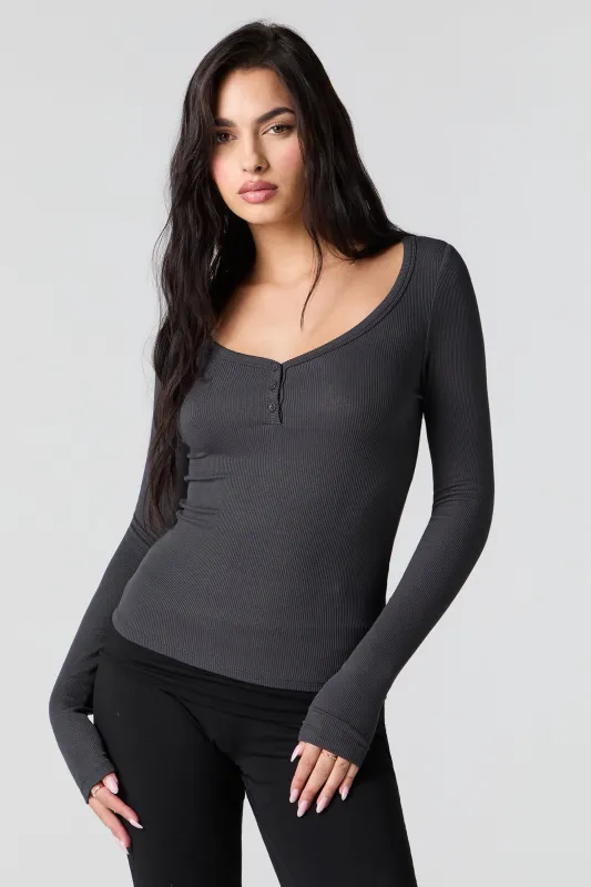Ribbed Classic Henley Top sold by Urban Planet