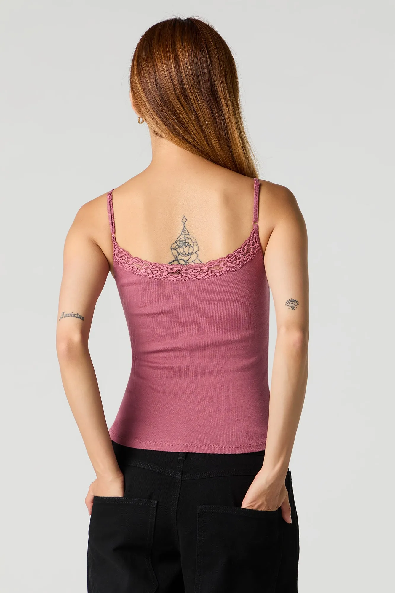 Ribbed Lace Trim Tank with Built-In Cups sold by Urban Planet product image thumbnail 2